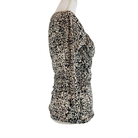 Meadow Rue Anthropologie SIZE S Faux Wrap 3/4 Sleeve Blouse Top Ruched Side Blac - Picture 2 of 11